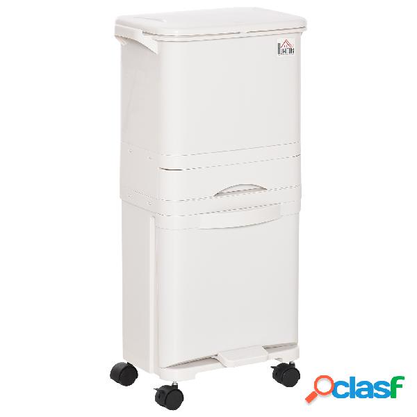 HOMCOM Cubo de Basura y Reciclaje 45L Basurero Móvil con