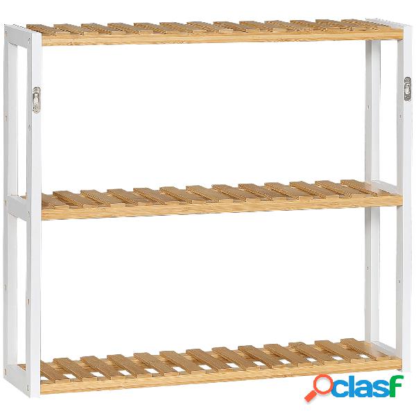 HOMCOM Estantería de Pared de Bambú con 3 Estantes