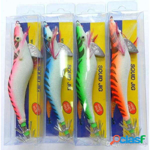 Hengjia 8pcs/lot 3.5# squid jigs hook 4 color mix 13.5cm