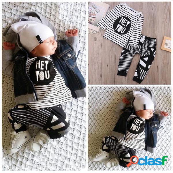 High quality baby boys sets hey you words printed striped