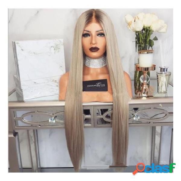 High quality middle part brown long silky straight heat