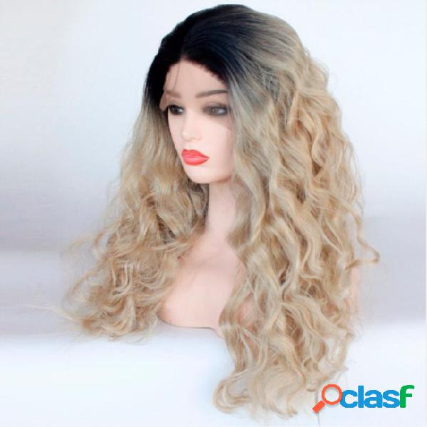 Hot beautiful curly wavy synthetic lace front wig heat