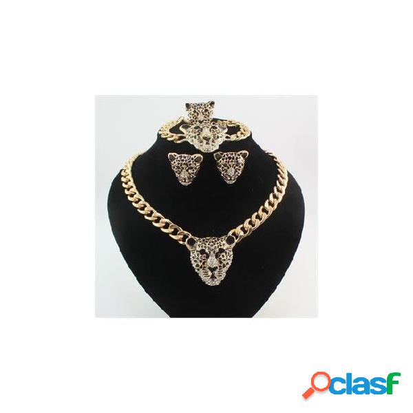Hot fashion 18k gold plated rhinestone black enamel leopard