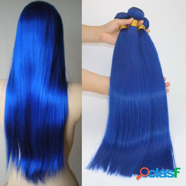 Human hair extensions 9a hot bright electric blue colorful
