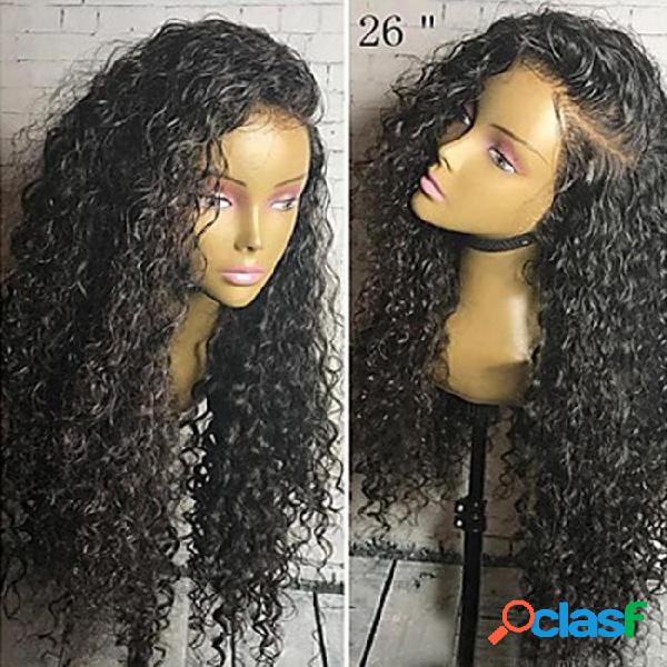 Human hair lace wig black kinky curly long wig 130% density
