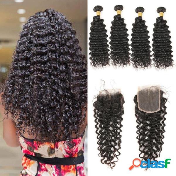 Indian hair deep wave 4 bundles with free/middle/three