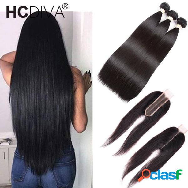 Indian straight hair 3 bundles with 6x2 lace closure 100%
