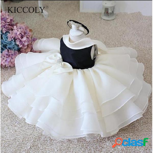 Infant baby clothes lace beads bow newborn baptism dress for