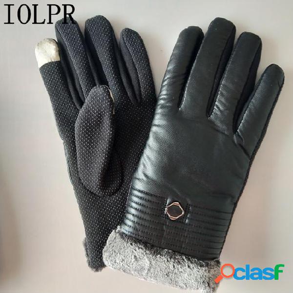 Iolpr high quality pu leather mens winter gloves touch