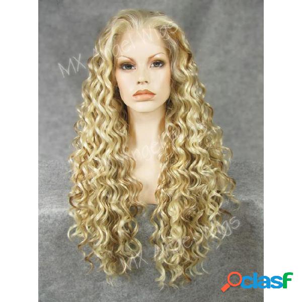 Iwona hair curly long two tone light blonde honey blonde mix