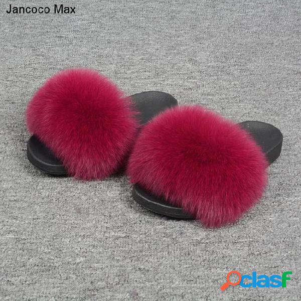 Jancoco max 2017 genuine fox fur slipper women's indoor soft