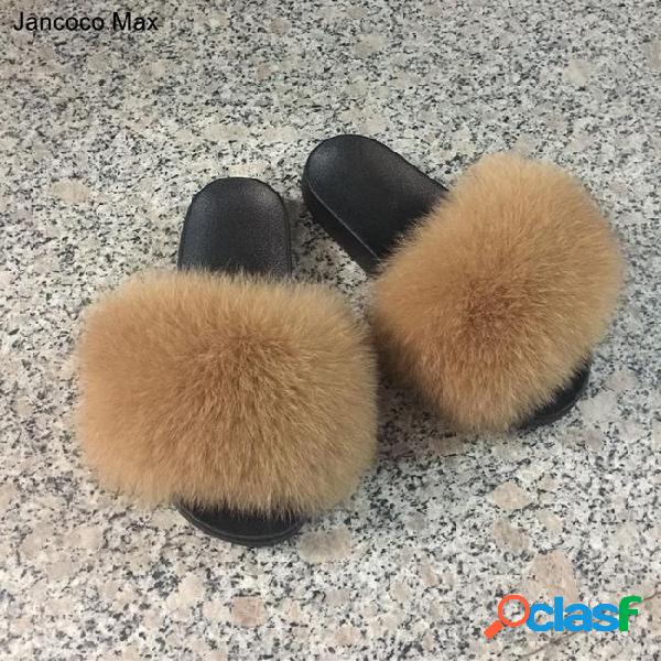 Jancoco max 2017 real fox fur slippers women fashion sliders