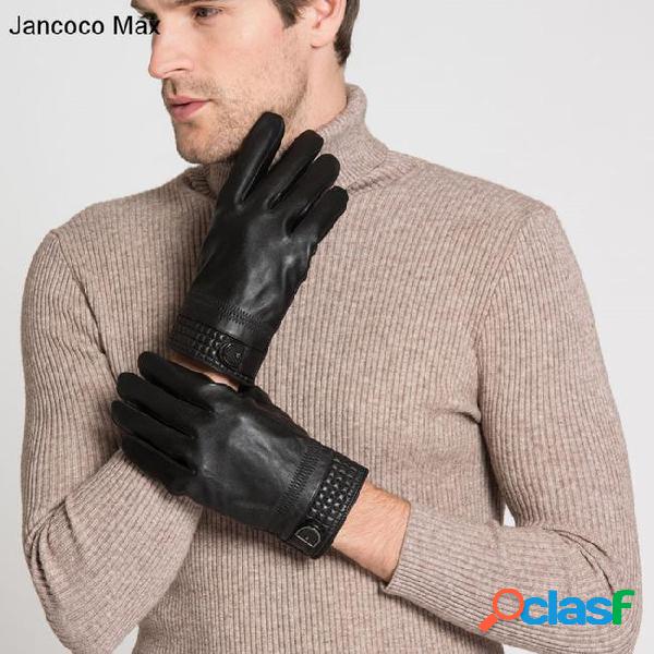 Jancoco max genuine sheepskin leather gloves for men winter