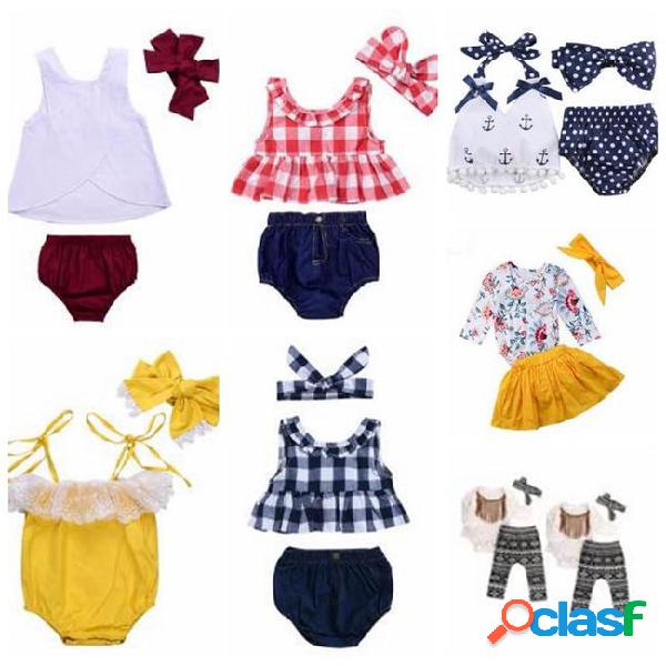 Kids clothes girls grid tassel suits kids polka dot floral