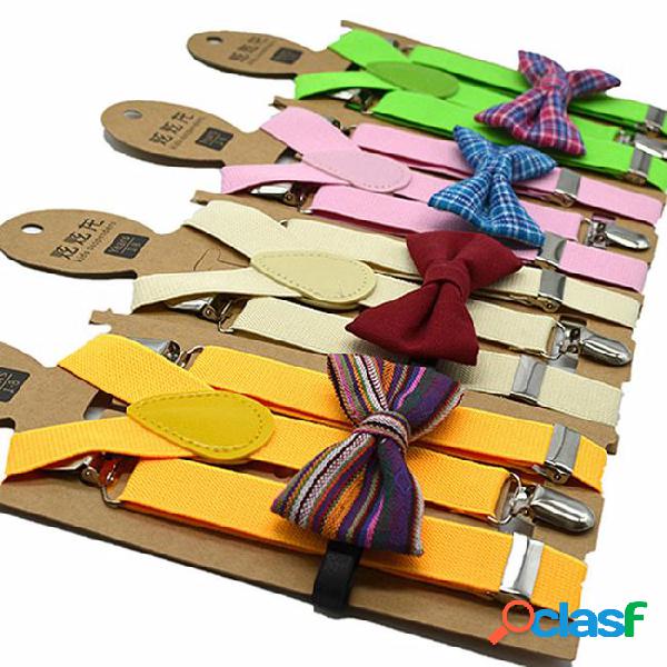 Kids suspenders bow tie set adjustment length high