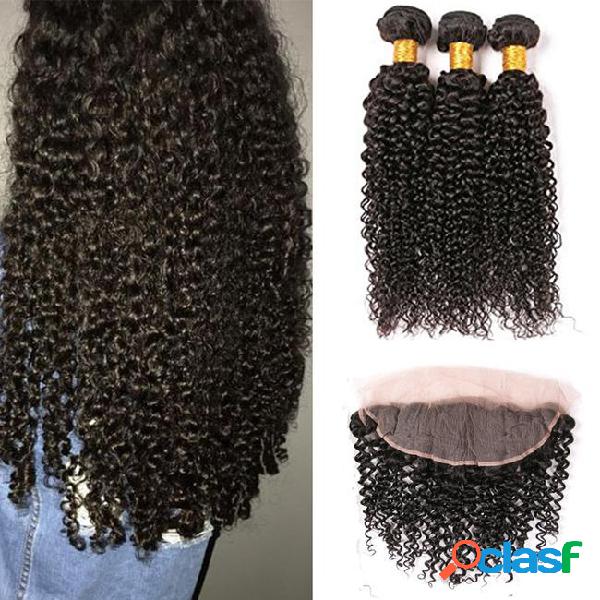Kinky curly bundles with frontal full lace closure free part