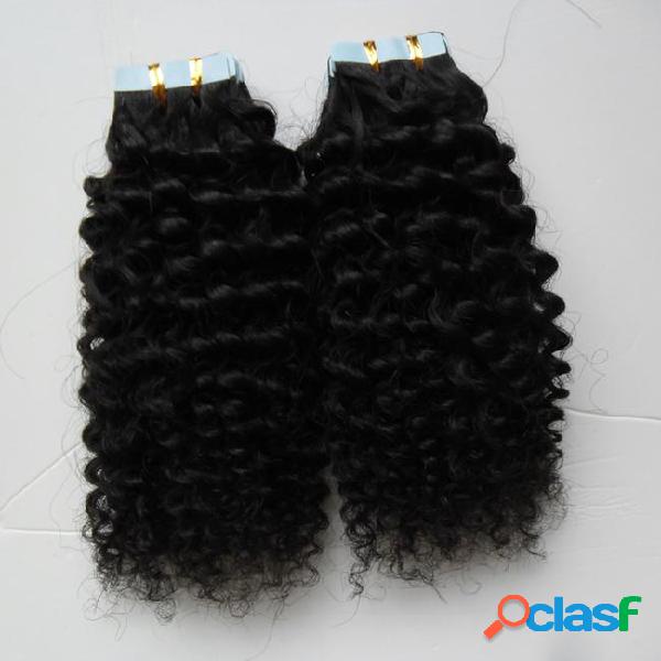 Kinky curly skin weft human 100g 40pcs tape in human hair