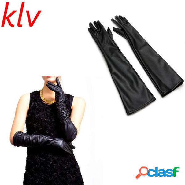 Klv fashion winter warm solid women genuine leather 47 cm