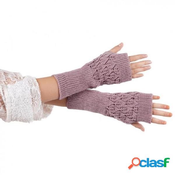Knitted arm warmer gloves hollow knitted mitten out long