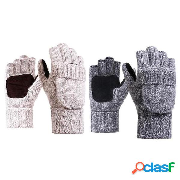 Knitted half finger gloves men women winter warm thick flip