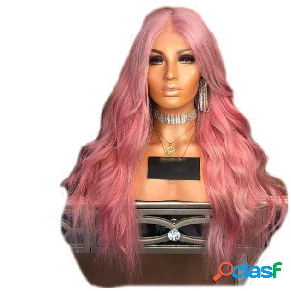 Lace front wigs pink wave long hair 180 desnity heat