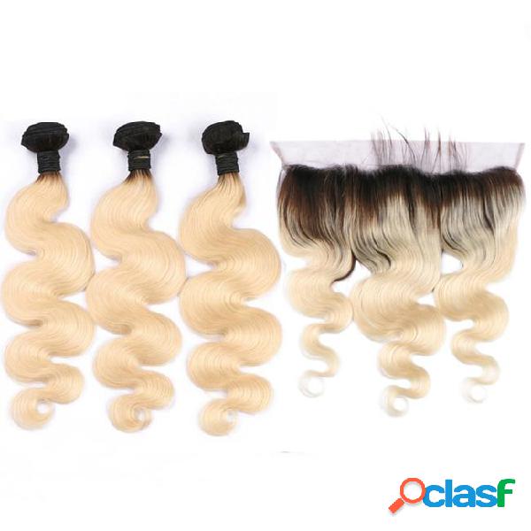 Lin man remy hair ombre color 1b/613 hair wefts 3 brazilian