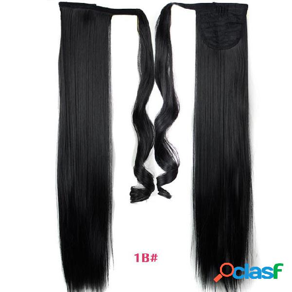 Long wrap on synthetic straight ponytails for women natural