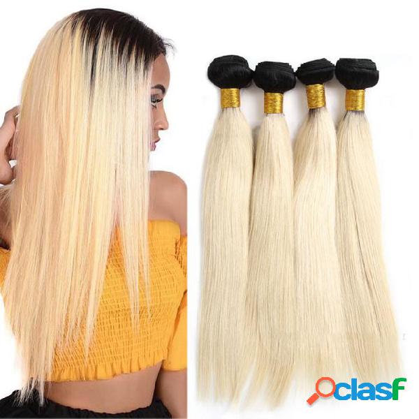 Longjiahair brazilian 1b 613 color blonde straight weave 3