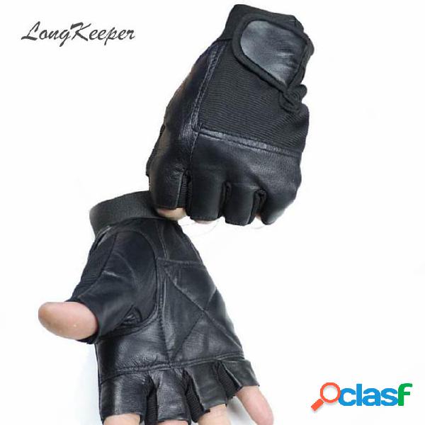 Longkeeper genuine leather gloves for men women fingerless