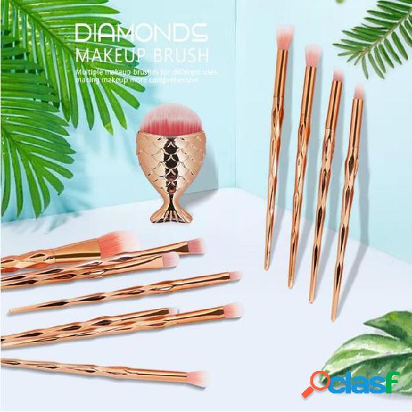 Maange 12pcs/set diamond handle makeup brush mermaid