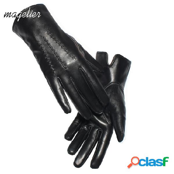 Magelier touchscreen genuine leather gloves women lady