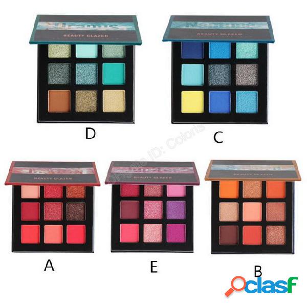 Makeup 9 color eyeshadow palette bright pressed powder metal