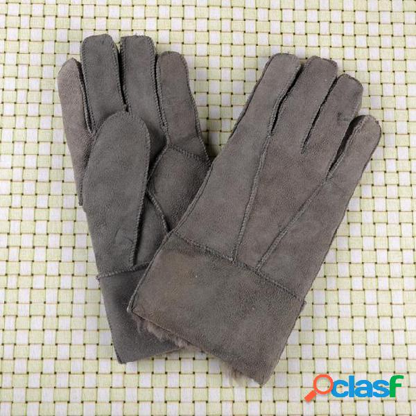 Man autumn 100% sheepskin fur thicken gloves male winter