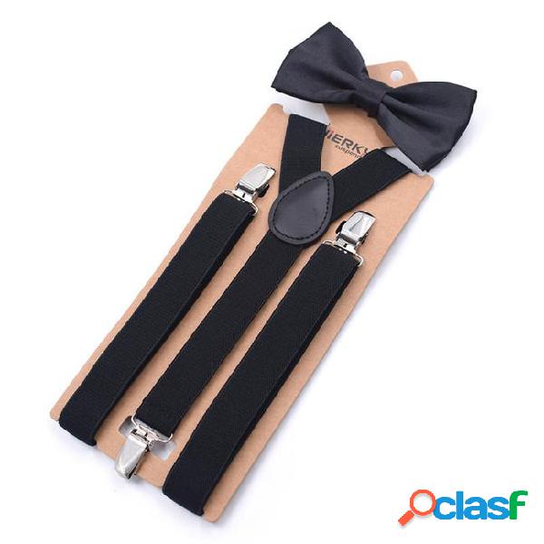 Man suspenders with bow tie 3 clips suspenders set male