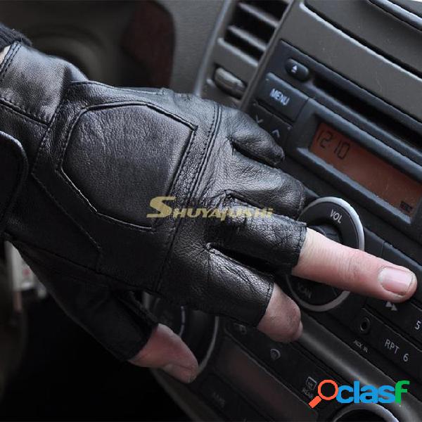 Men driving fingerless gloves sheepskin leather gloves