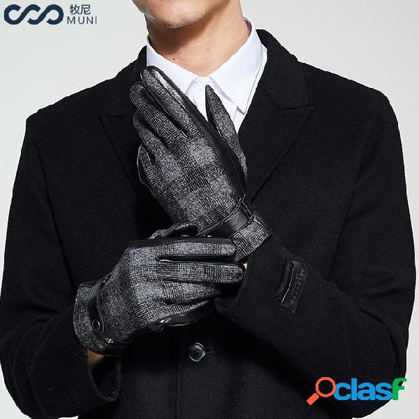 Men sheepskin gloves touchscreen texting winter genuine