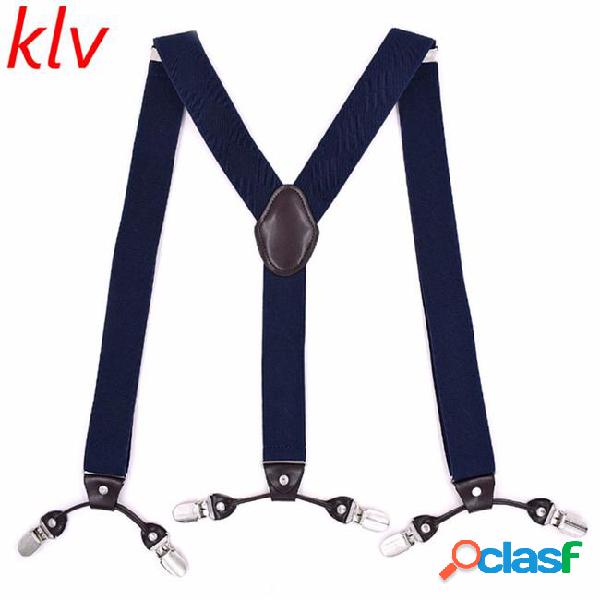 Men y-shape solid or dot suspender non-slip 6 clips elastic