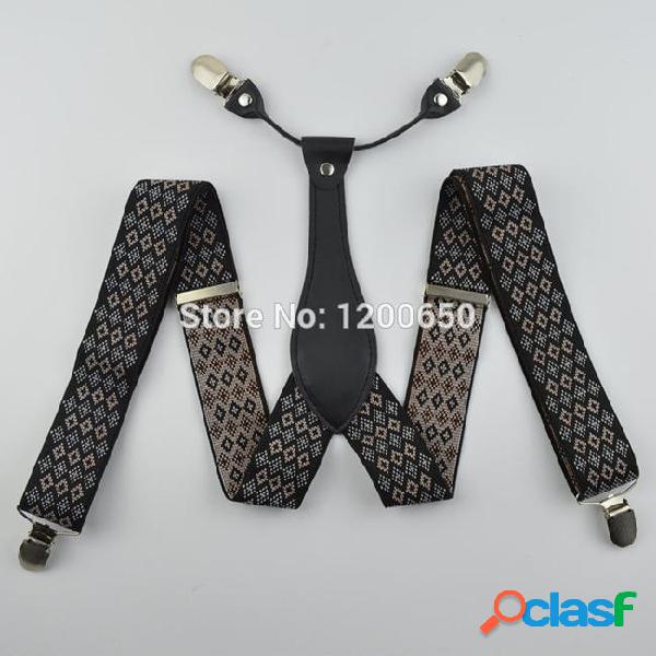 Mens adjustable elastic jacquard suspenders 4 clips braces