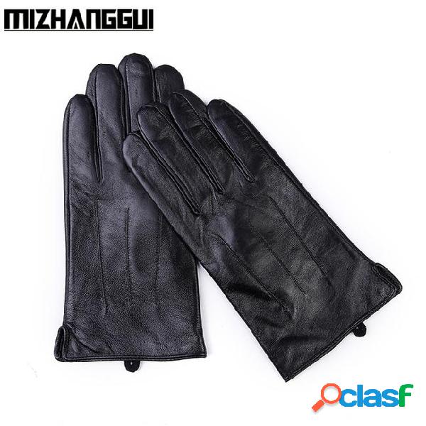Men's sheepskin gloves for smartphone fashion warm black