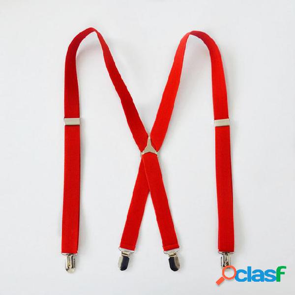 Mens womens fashion red suspenders braces clip-on x-back