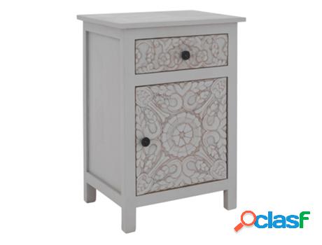 Mesa Auxiliar Con Cajón 66X45X35 cm Madera de Mango Gris