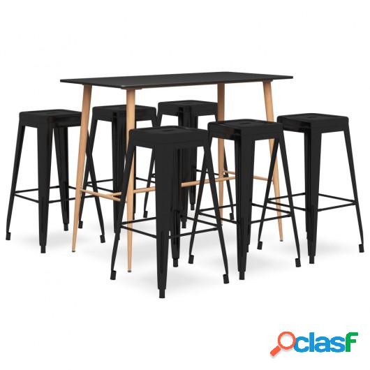 Mesa alta y taburetes de bar 7 piezas negro