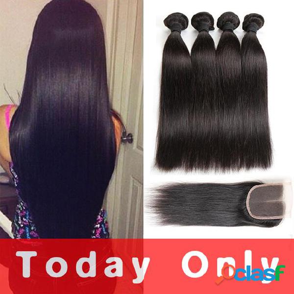 Mink brazilian virgin hair straight with lace closure 10a