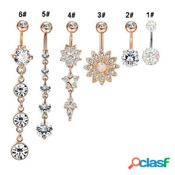 Mix 6pcs gem navel ring belly button buckle navel nail