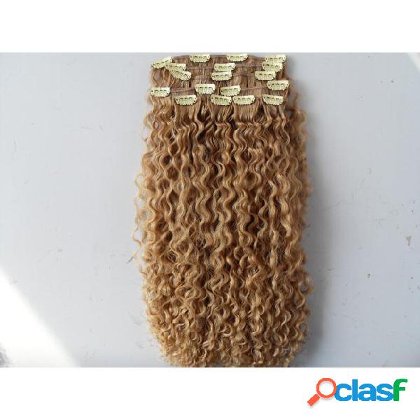 Mongolian curly hair weft clip in natural kinky curl weaves