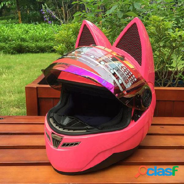 Motorcycle helmet with cat ears pink helmet race antifog
