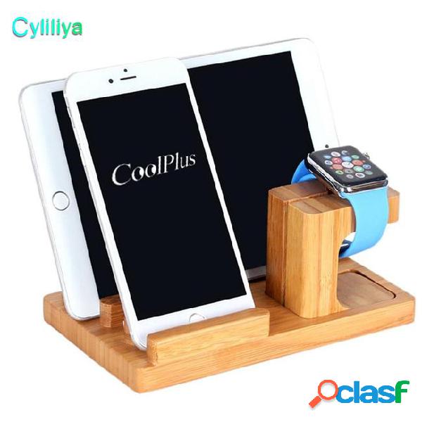 Multi-function natural bamboo wood charge station charging