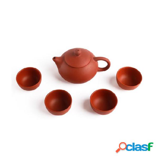 Natural purple clay tea set with 1 teapot 4 teacups handmade