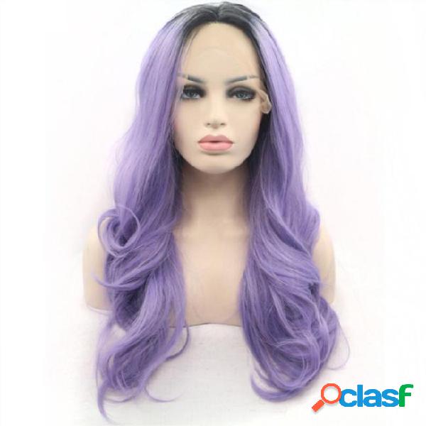New cosplay purple hair long wavy synthetic lace front wig