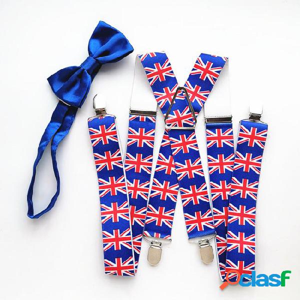 New design british flag suspender royal blue butterfly bow